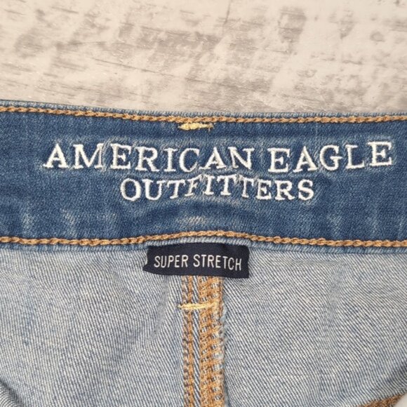 3/$20 AEO Hi Rise Shortie Denim Shorts High Waisted Stretch Raw Hem Cut Off Jean - Picture 6 of 12